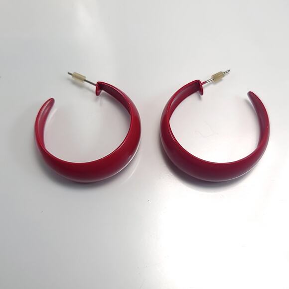 Bold Red Chunky Hoop Earrings, Retro Statement Plastic Hoops for Women Jewelry - Picture 2 of 10